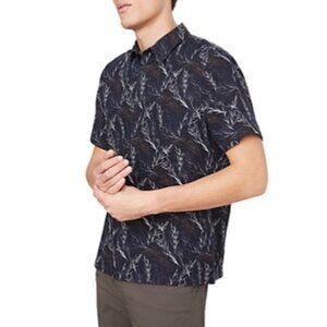 Vince Mens Classic Fit Leaf Print Coastal Linen Blend Button Down Shirt Medium